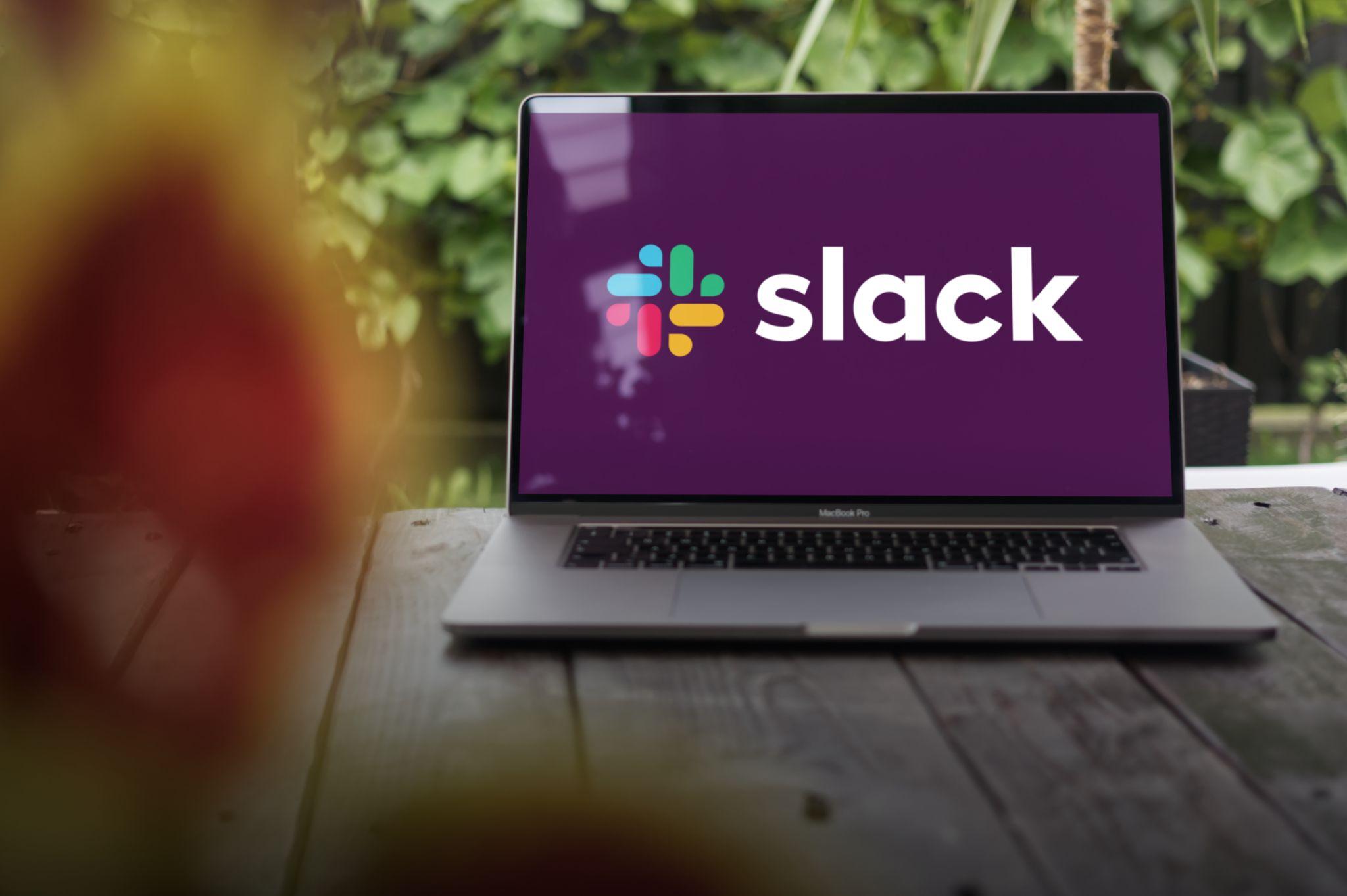 Slack application open on a laptop