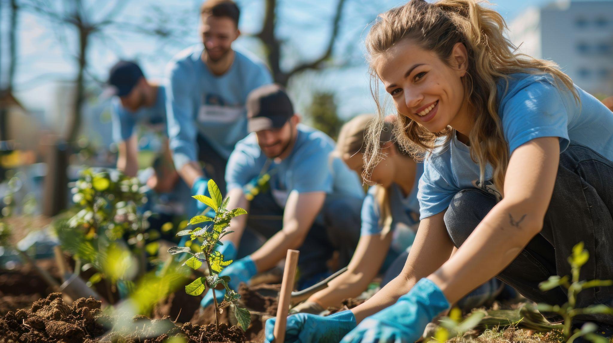 Young woman planting trees for climate change