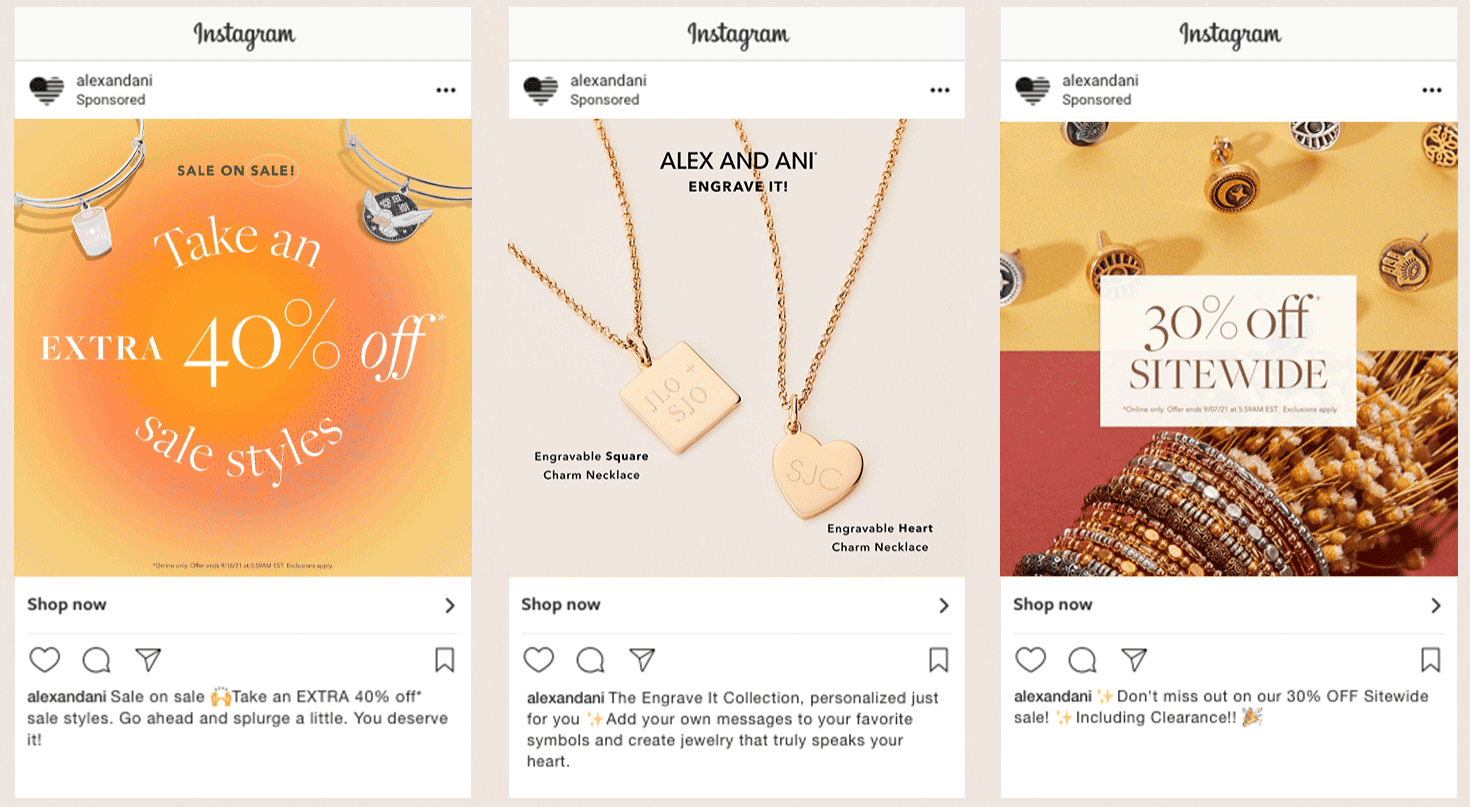 Alex and Ani Instagram ads