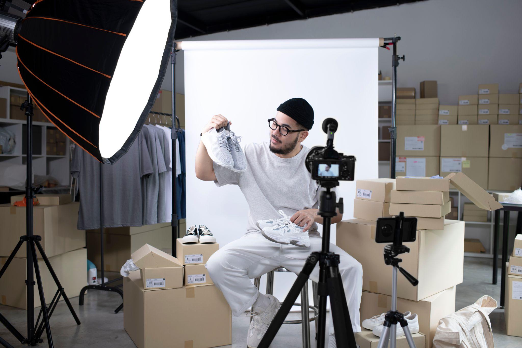 Male influencer creating a product video