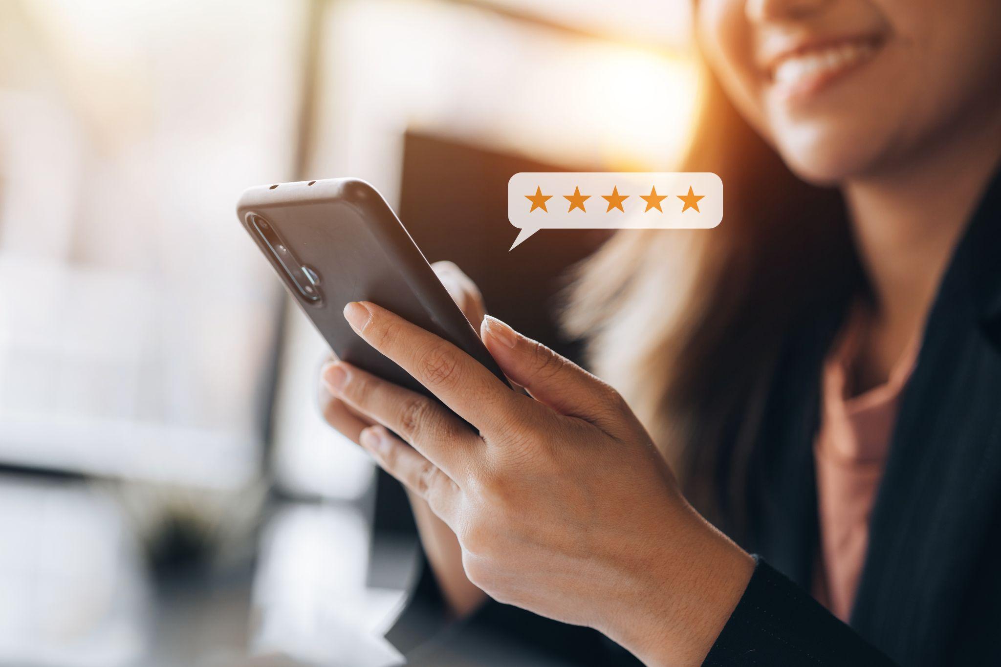 Woman creating online reviews