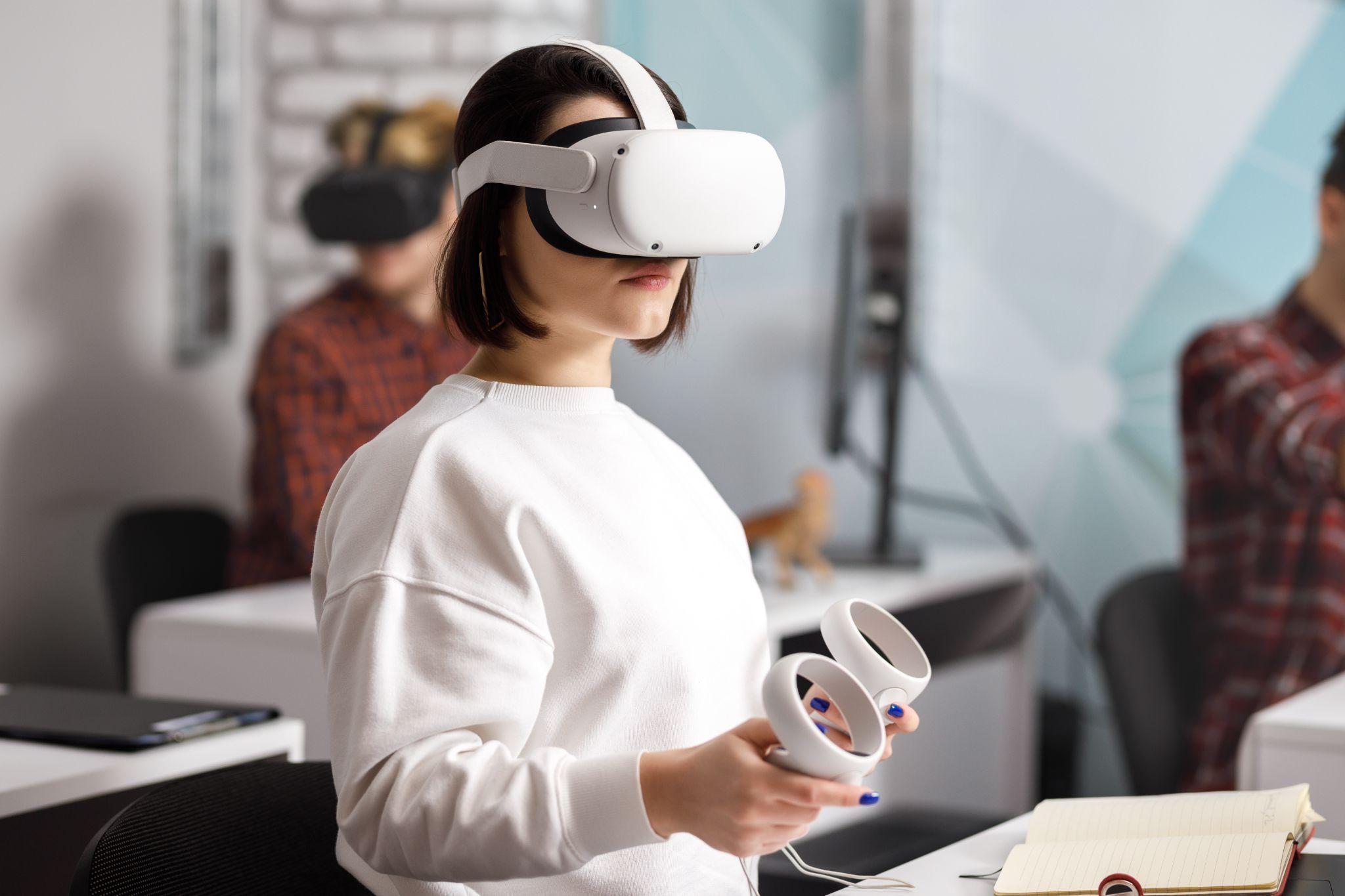 Woman using a virtual reality game