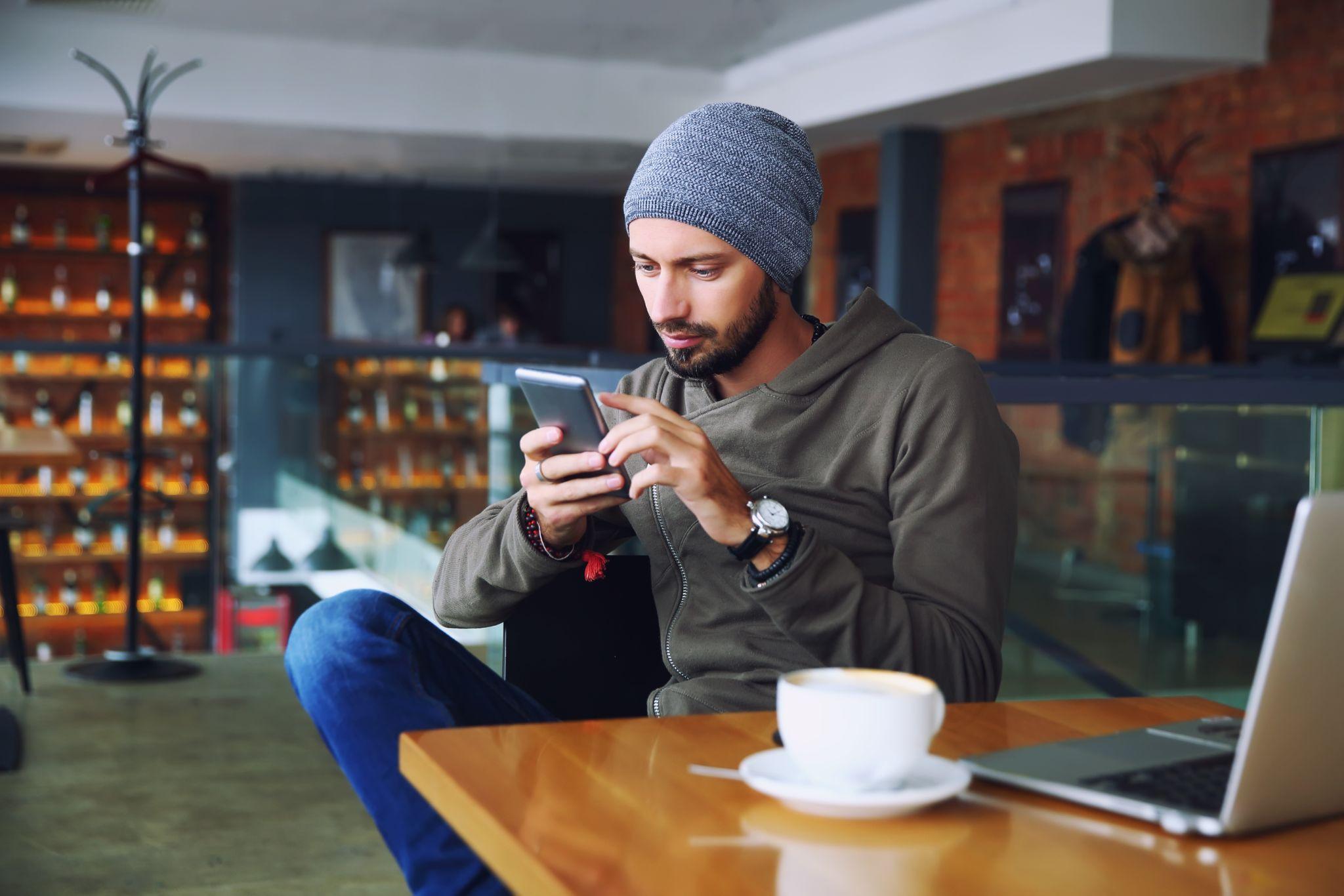Male customer buying online