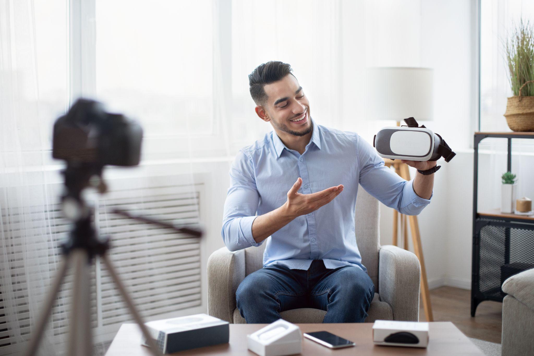 Male influencer reviewing a tech product