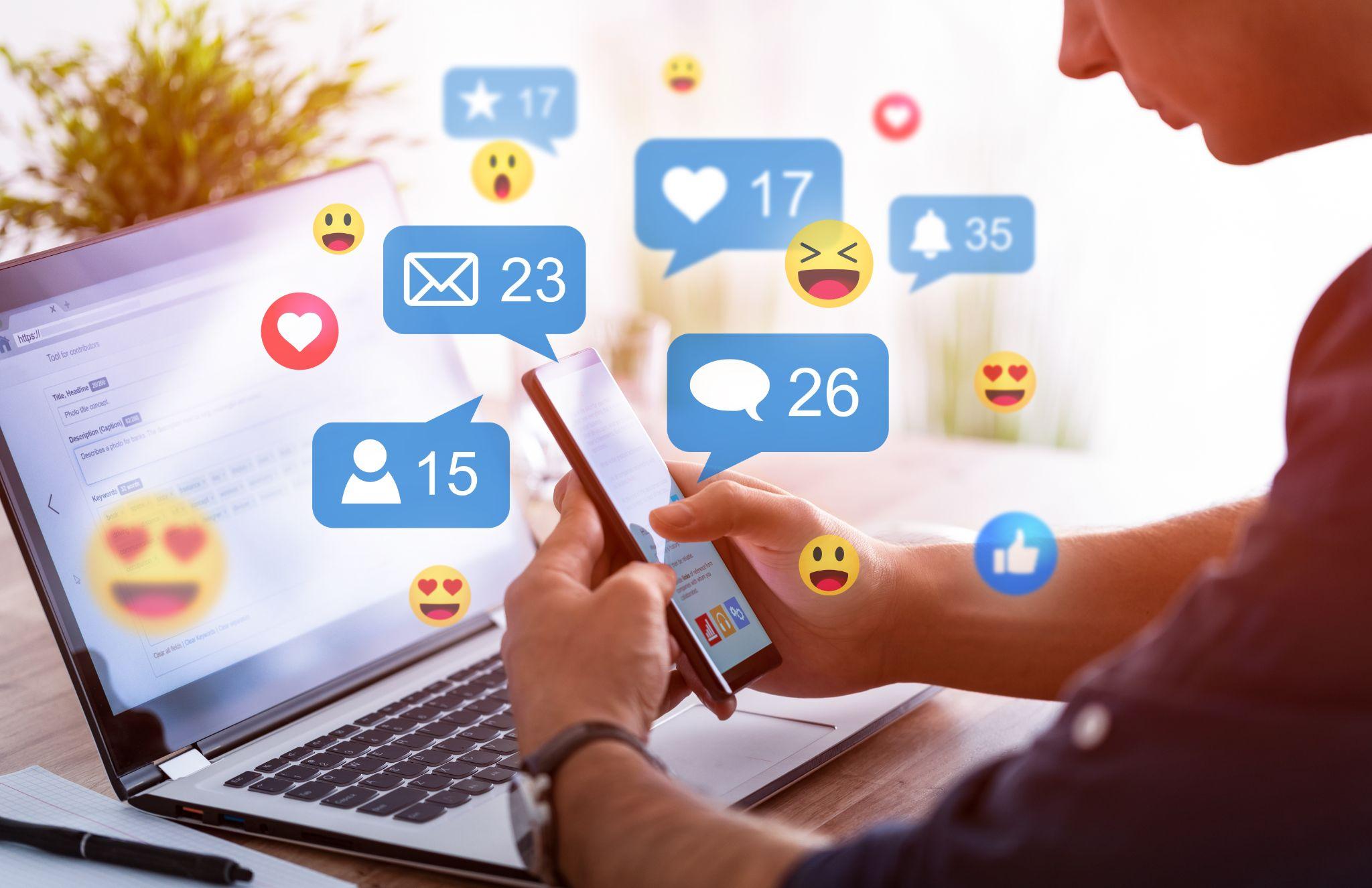 Social media notifications on a laptop