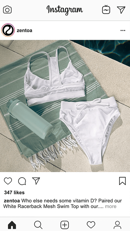 Zentoa Instagram post of a bathing suit set