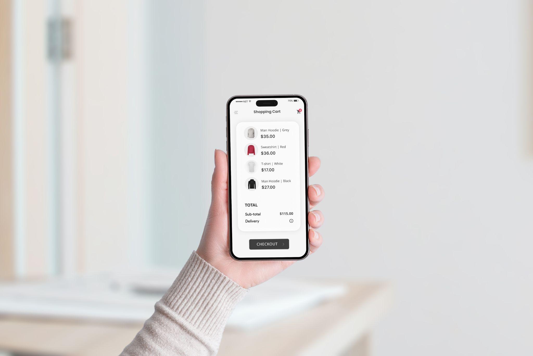 Online shopping cart checout page on phone